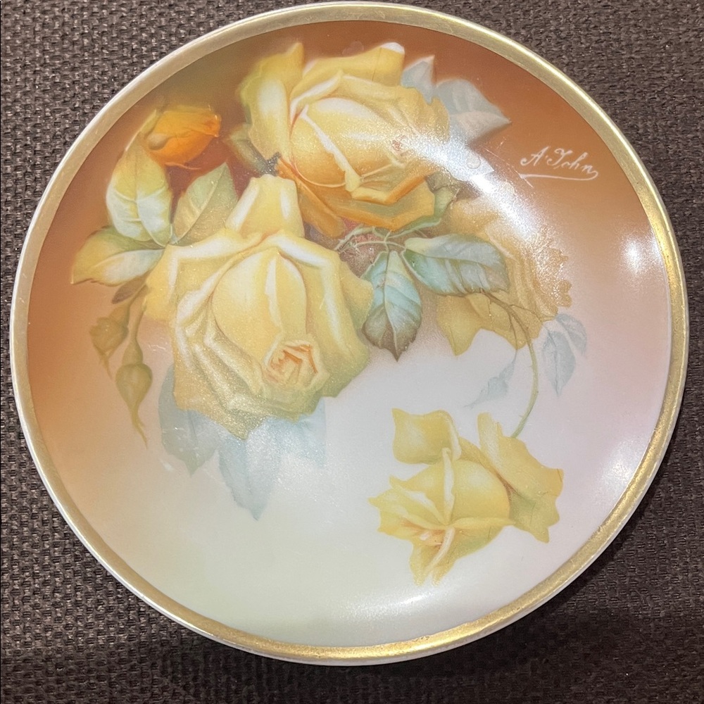 Plate with Yellow Roses vintage decorative